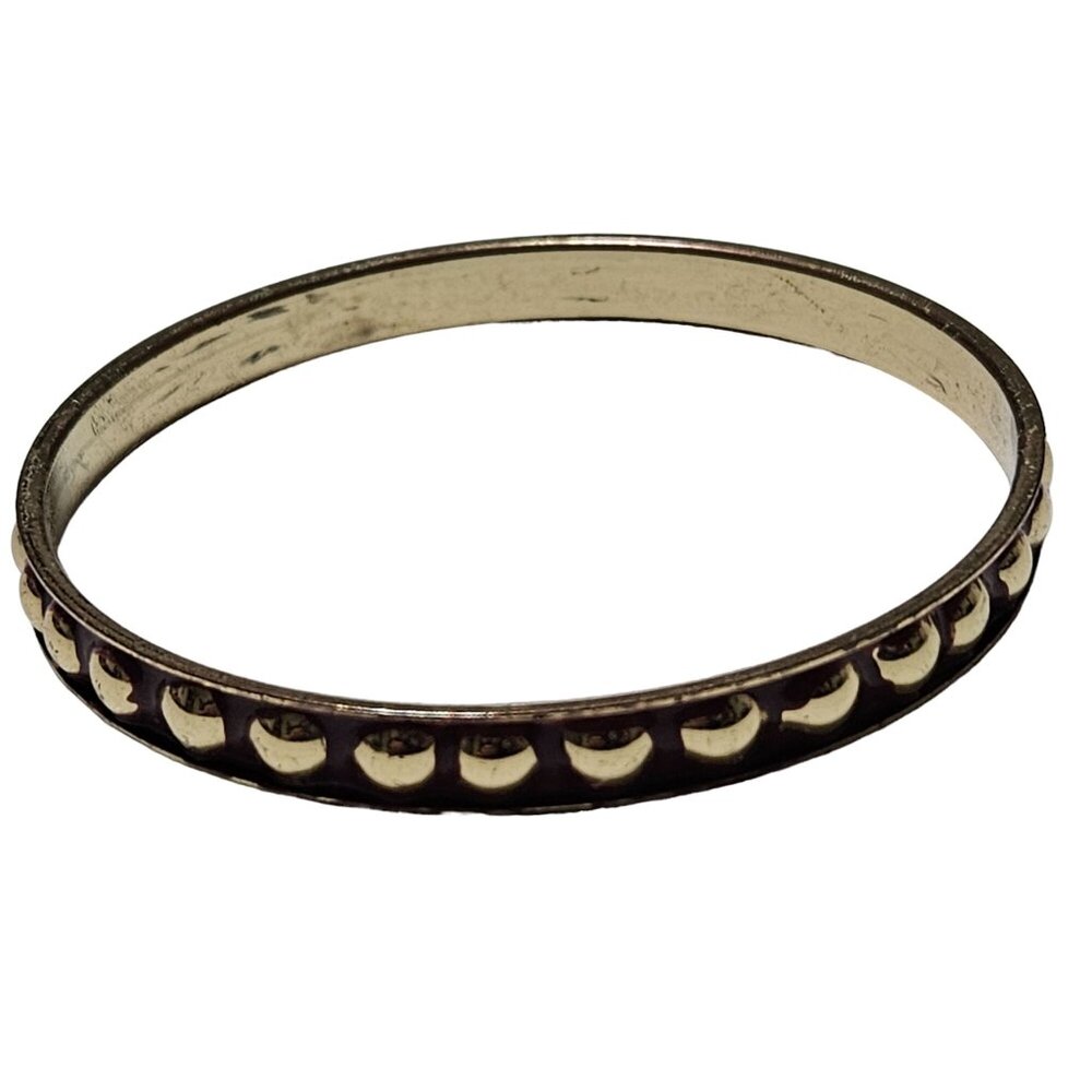 Vintage Metal Bangle Bracelet 80s 90s Punk Fashion Black Gold Tone Dome Accents